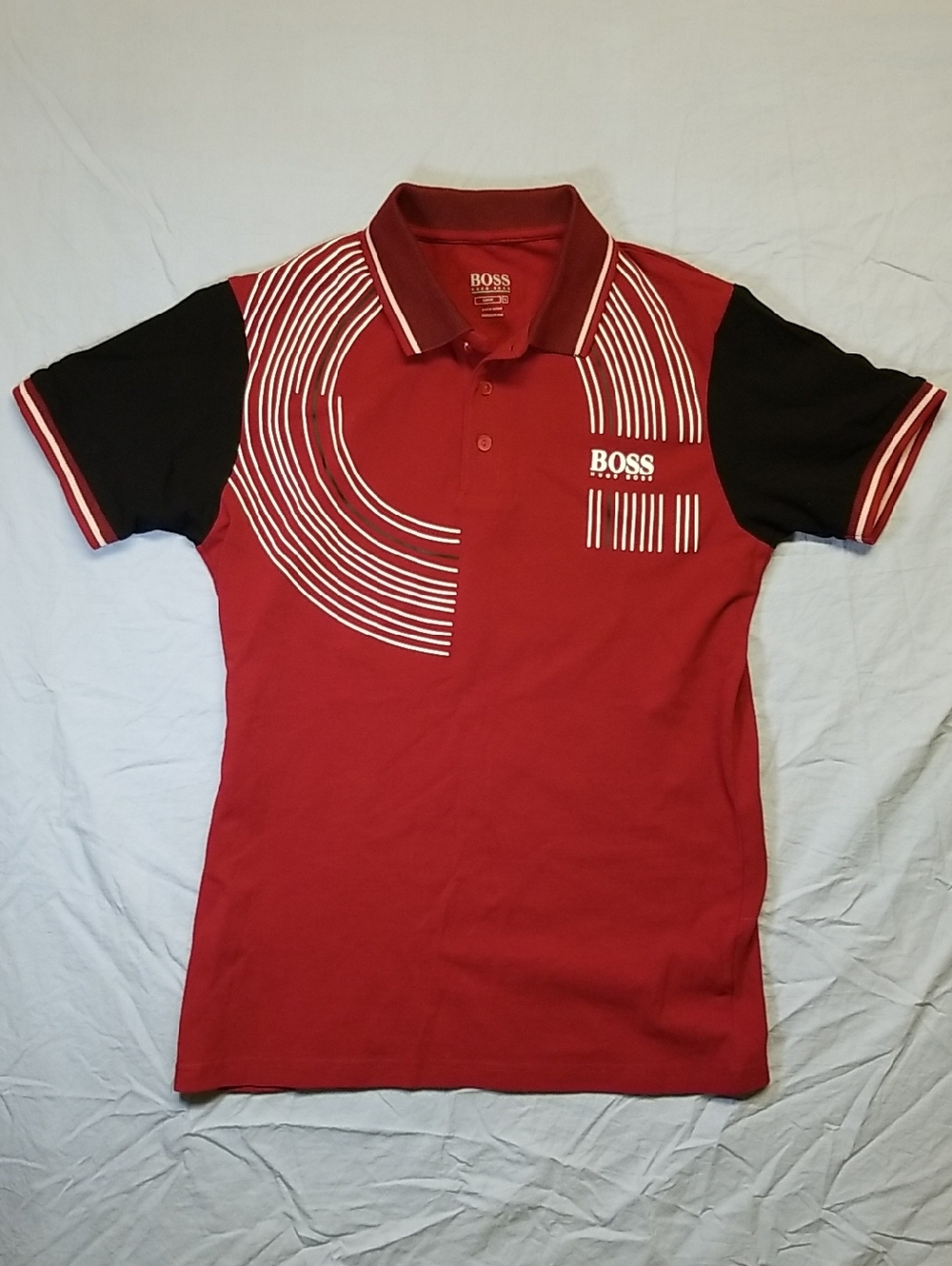 Hugo Boss 1/4 Button Down Spellout Logo Slim Fit Polo Shirt Red, White & Black